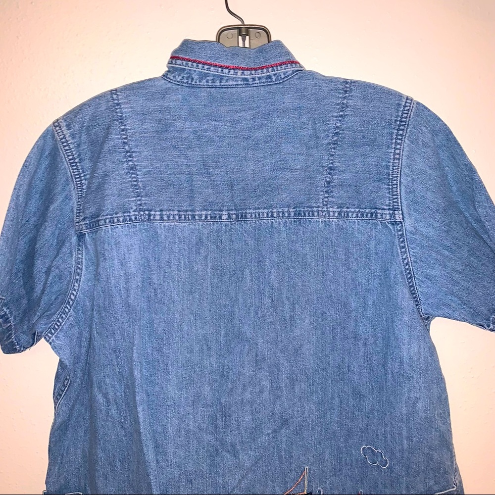 Christopher & Banks Large Cotton Denim Look Embroidered Nautical Theme Shirt - Picture 11 of 11